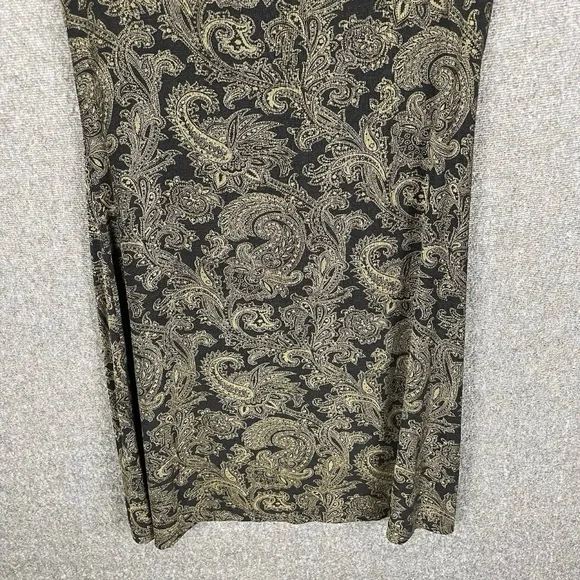 VTG All That Jazz Slinky Knit Black Gold Paisley Short Sleeve Shift Dress Size M - Picture 3 of 9